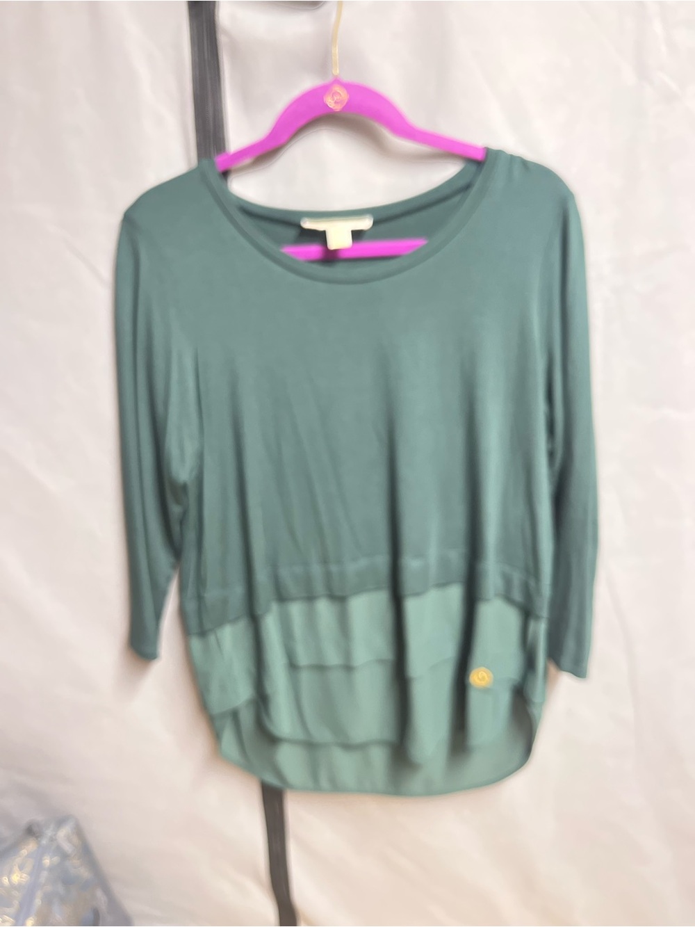 MICHAEL Michael Kors Teal Layered-Hem Long Sleeve Top